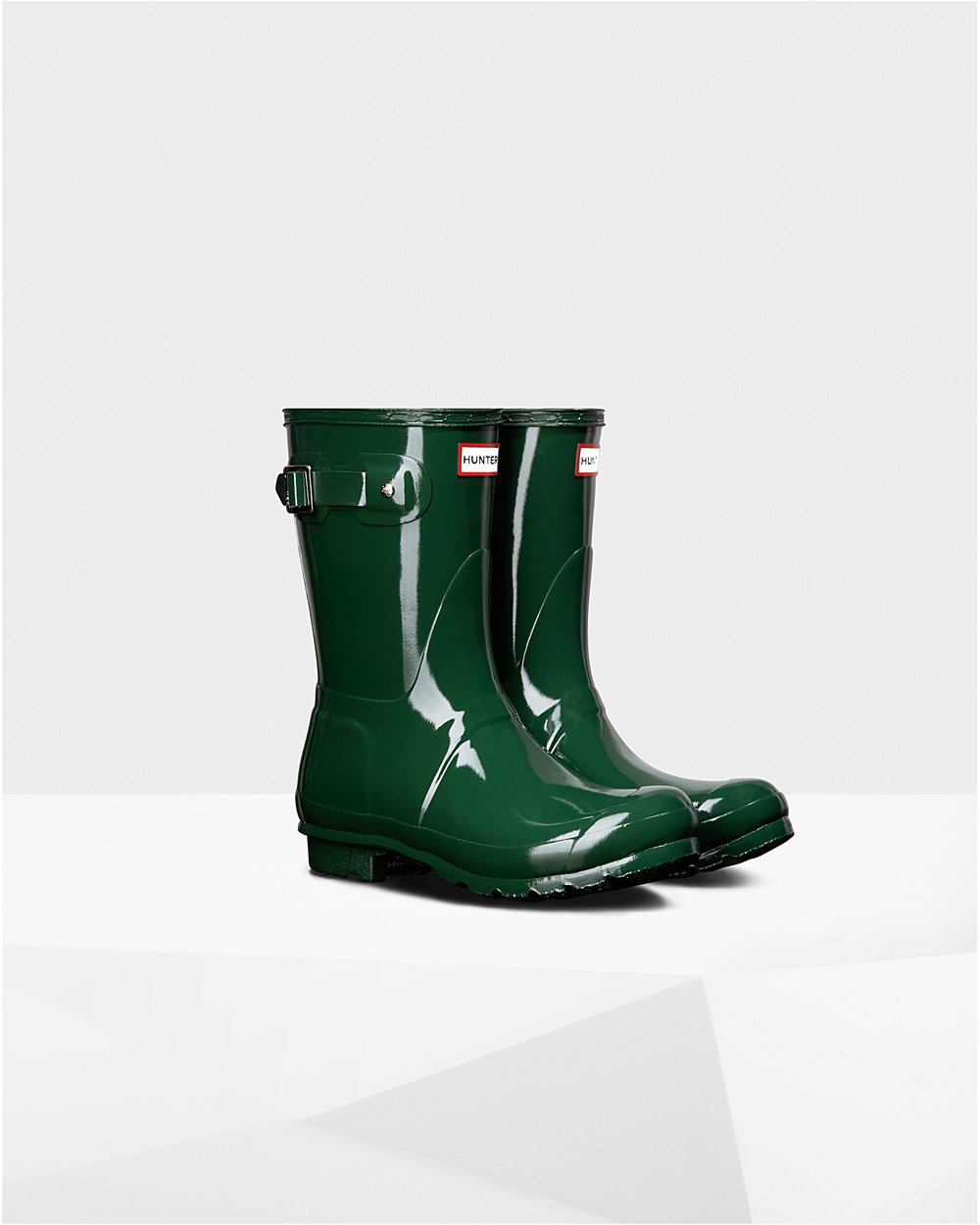 Womens Hunter Original Gloss - Short Rain Boots Green - 7581-WGZBN